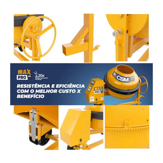 Betoneira 400 Litros 220V 2CV Motor Monofásico Chave e Painel Caixa de Aço PROFISSIONAL MAX CSM