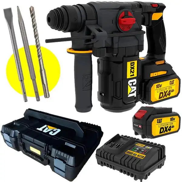 Martelete SDS-Plus à Bateria Brushless 18V com 2 Baterias e Maleta DX21 CAT + Kit SDS-Plus