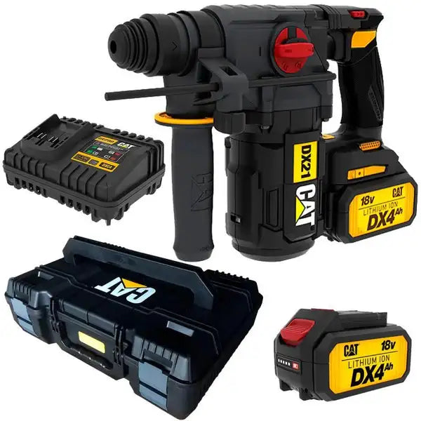 Martelete SDS-Plus à Bateria Brushless 18V com 2 Baterias e Maleta DX21 CAT + Kit SDS-Plus